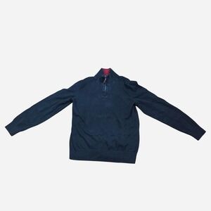 Mark Law Quarter Zip Sweater Mens Medium Navy Blue Excellent Mock Neck‎ Knit